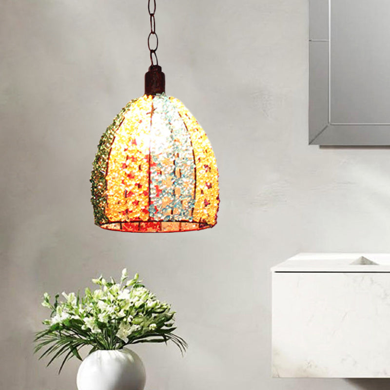 1 head metal lampada a soffitto decorativo bronzo/blu smerletato/cupola da soggio