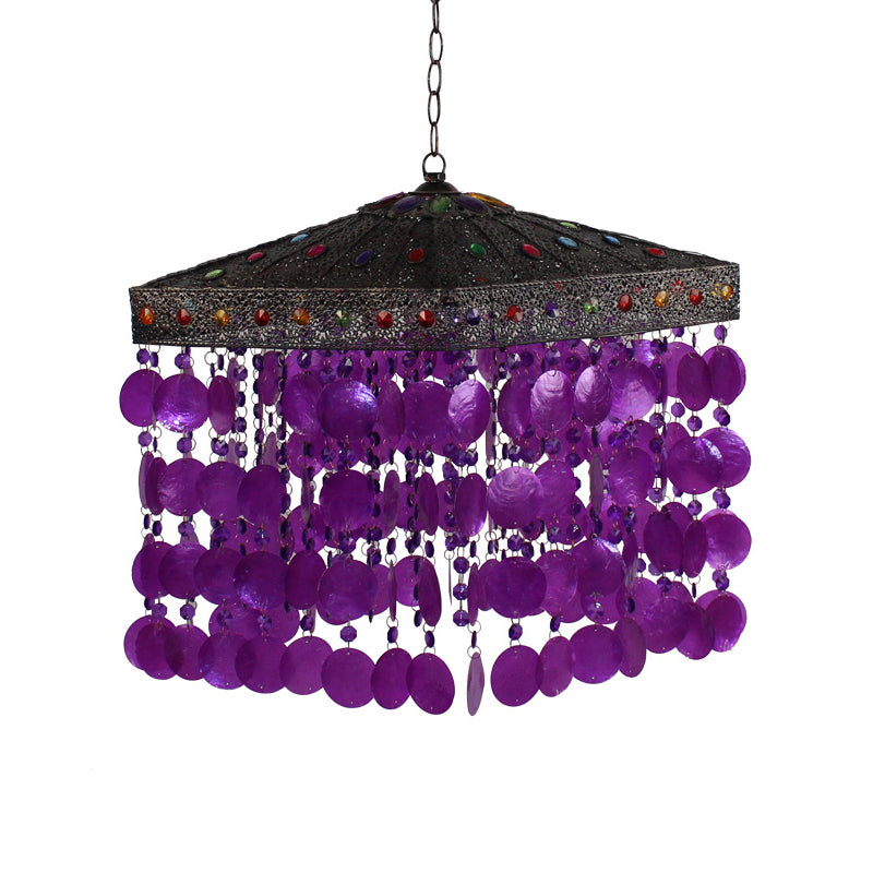 Purple/Bronze 1 Bulb Ceiling Hang Fixture Traditional Metal Cascading Suspension Light for Living Room