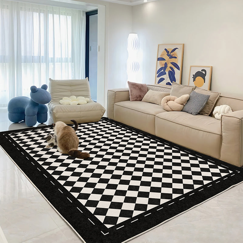 Contemporary Checkered Pattern Carpet Polyester Indoor Rug Pet Friendly Area Rug for Home Decoration