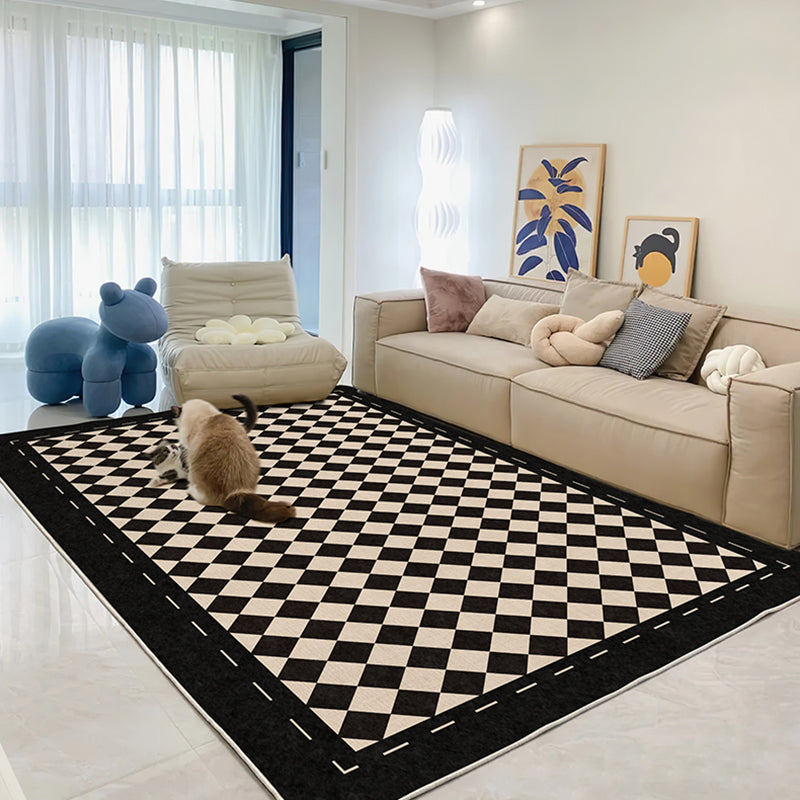 Contemporary Checkered Pattern Carpet Polyester Indoor Rug Pet Friendly Area Rug for Home Decoration
