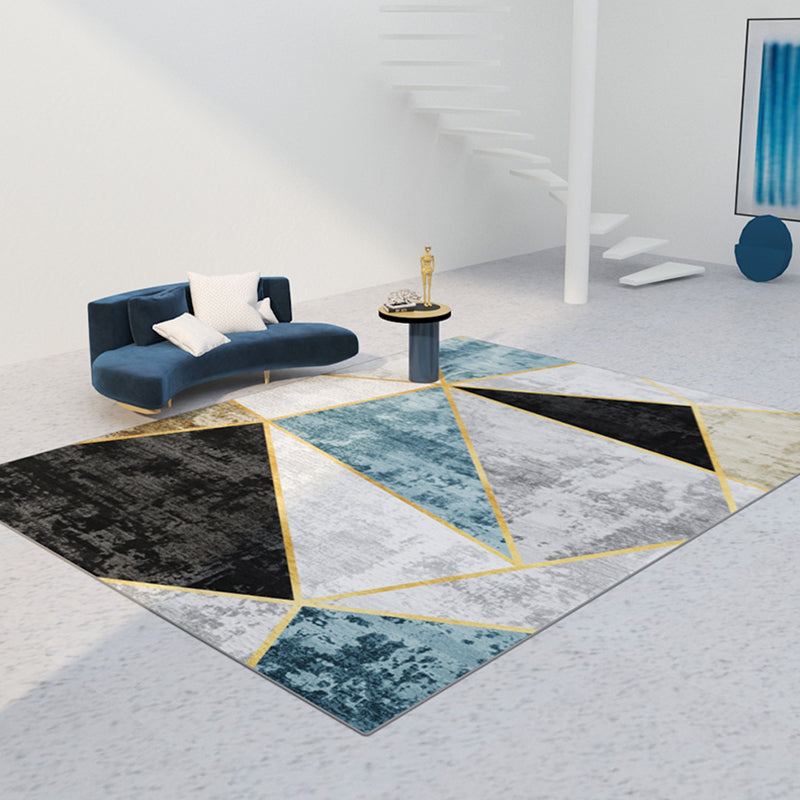 Blue Modern Rug Blending Graphic Rug Non-Slip Backing Rug for Living Room