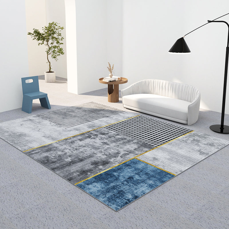 Blue Modern Rug Blending Graphic Rug Non-Slip Backing Rug for Living Room