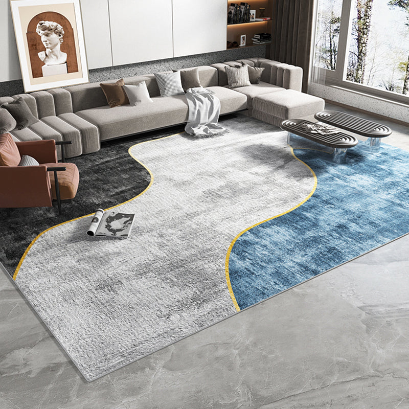 Blue Modern Rug Blending Graphic Rug Non-Slip Backing Rug for Living Room
