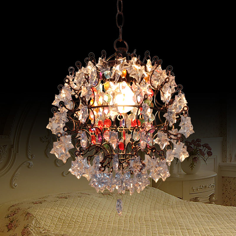 Traditional Globe Pendant Light Fixture 1 Head Metal Ceiling Lamp in White for Bedroom