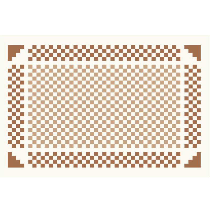 Brown Modern Carpet Plaid Pattern Polyester Area Rug Stain Resistant Rug for Home Decor