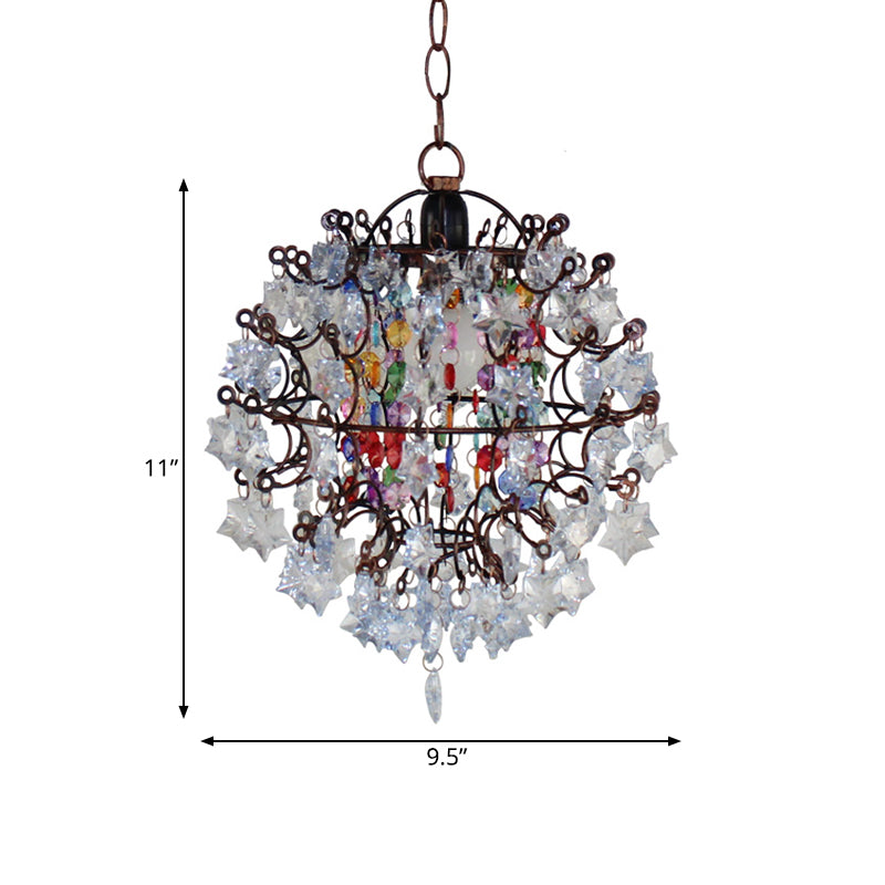 Traditional Globe Pendant Light Fixture 1 Head Metal Ceiling Lamp in White for Bedroom