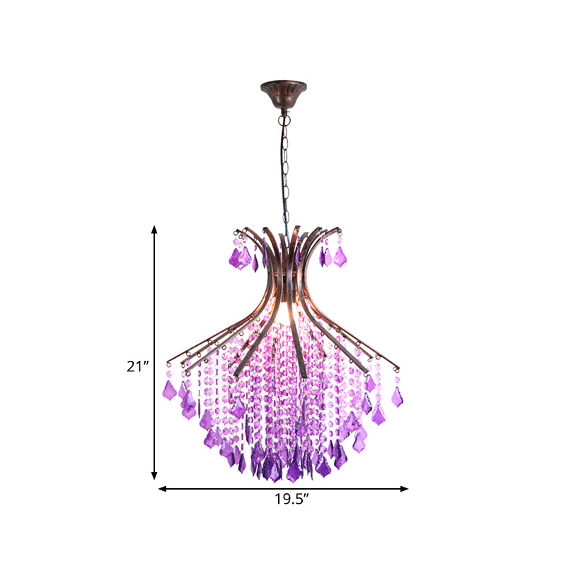 1-Head Pendant Ceiling Light Traditional Restaurant Suspension Lighting with Cascade Crystal in Purple