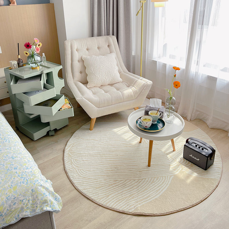 Beige Modern Area Carpet Stripe Pattern Polyester Area Rug Anti-Slip Easy Care Rug for Home Decor