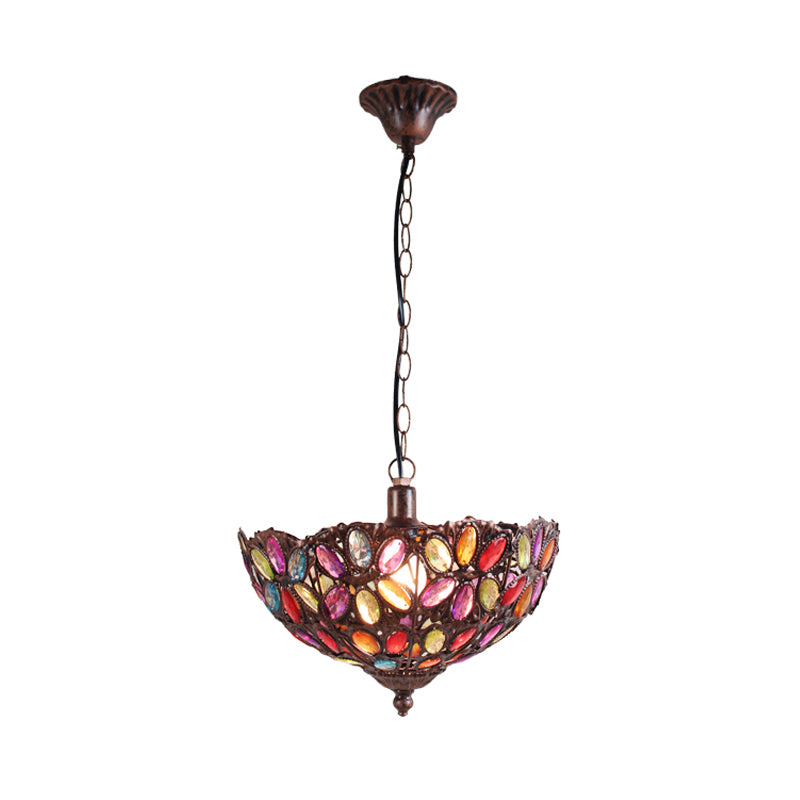 Rust Bowl Shape Hanging Light Bohemian Metal 1 Bulb Restaurant Pendant Lighting Fixture