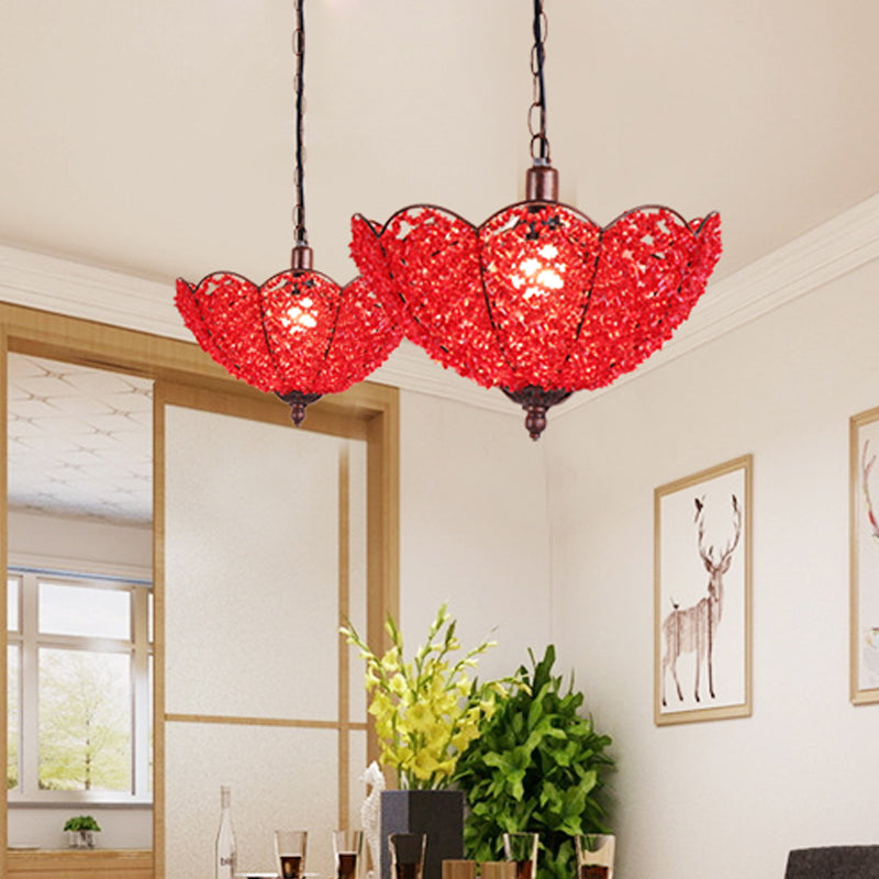 Metal Red/Purple Hanging Ceiling Light Scalloped 1 Head Art Deco Pendant Lamp for Restaurant