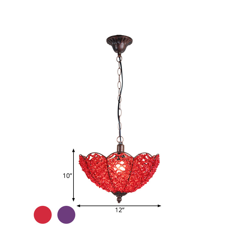 Metal Red/Purple Hanging Ceiling Light Scalloped 1 Head Art Deco Pendant Lamp for Restaurant