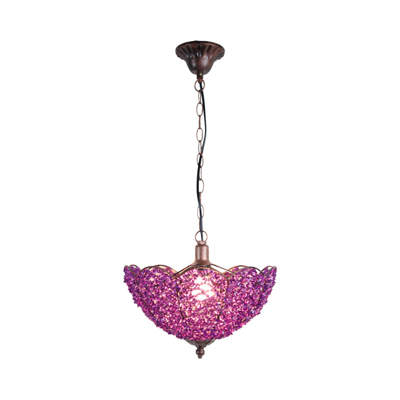 Metal Red/Purple Hanging Ceiling Light Scalloped 1 Head Art Deco Pendant Lamp for Restaurant