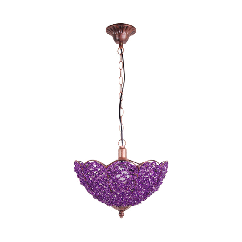 Metal Red/Purple Hanging Ceiling Light Scalloped 1 Head Art Deco Pendant Lamp for Restaurant