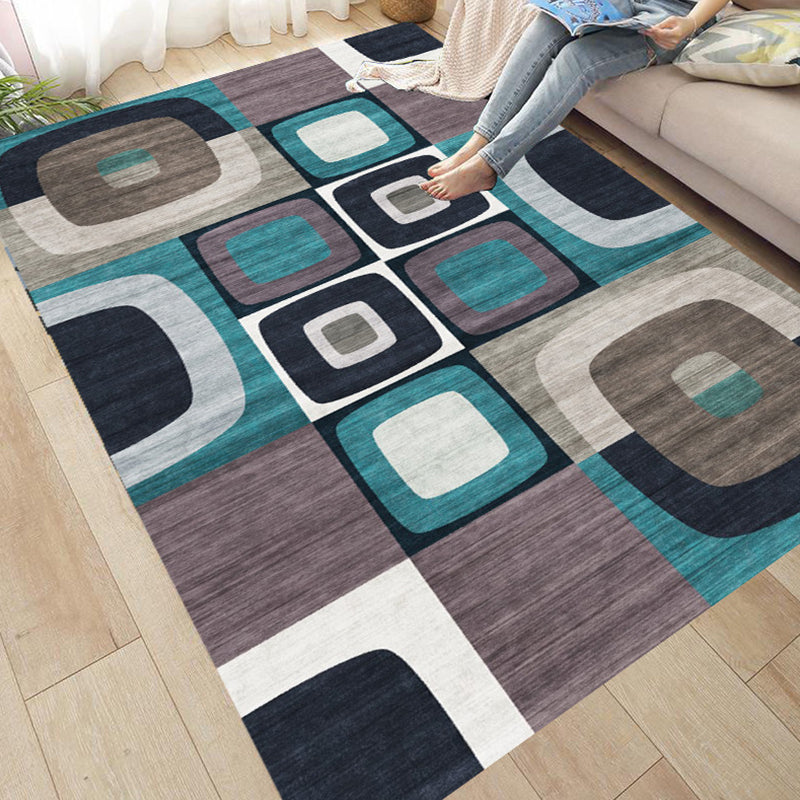 Dark Red Modern Rug Polyester Graphic Rug Non-Slip Backing Rug for Home Decoration