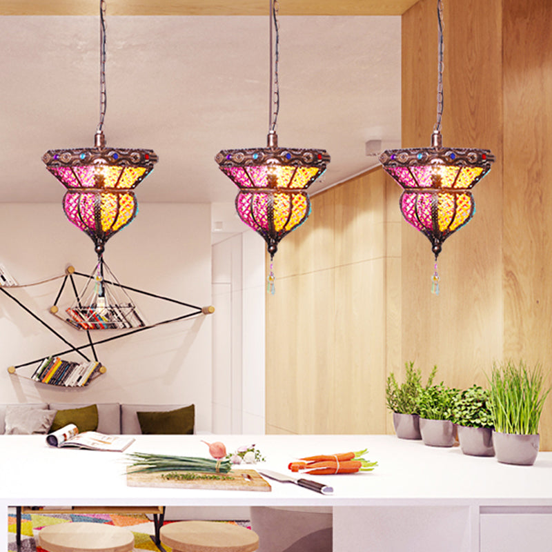 1-Head Metal Suspension Lamp Traditional Rust Urn Shaped Restaurant Pendant Ceiling Light