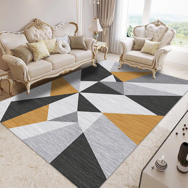 Modern Home Decor Carpet Geometric Contrast Panel Area Rug Polyester Carpet with Non-Slip Backing