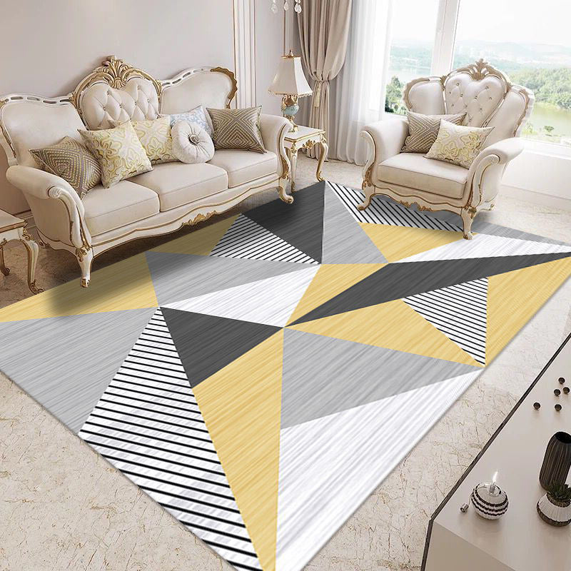 Modern Home Decor Carpet Geometric Contrast Panel Area Rug Polyester Carpet with Non-Slip Backing