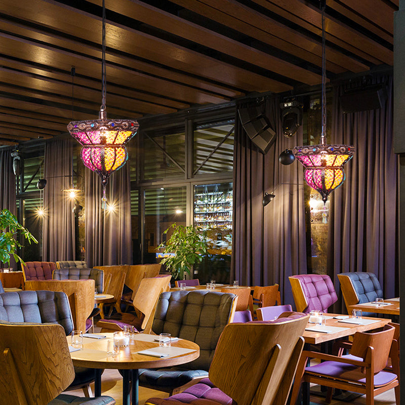 1-Head Metal Suspension Lamp Traditional Rust Urn Shaped Restaurant Pendant Ceiling Light