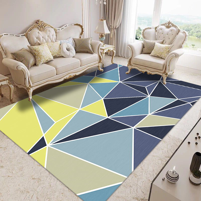 Modern Home Decor Carpet Geometric Contrast Panel Area Rug Polyester Carpet with Non-Slip Backing