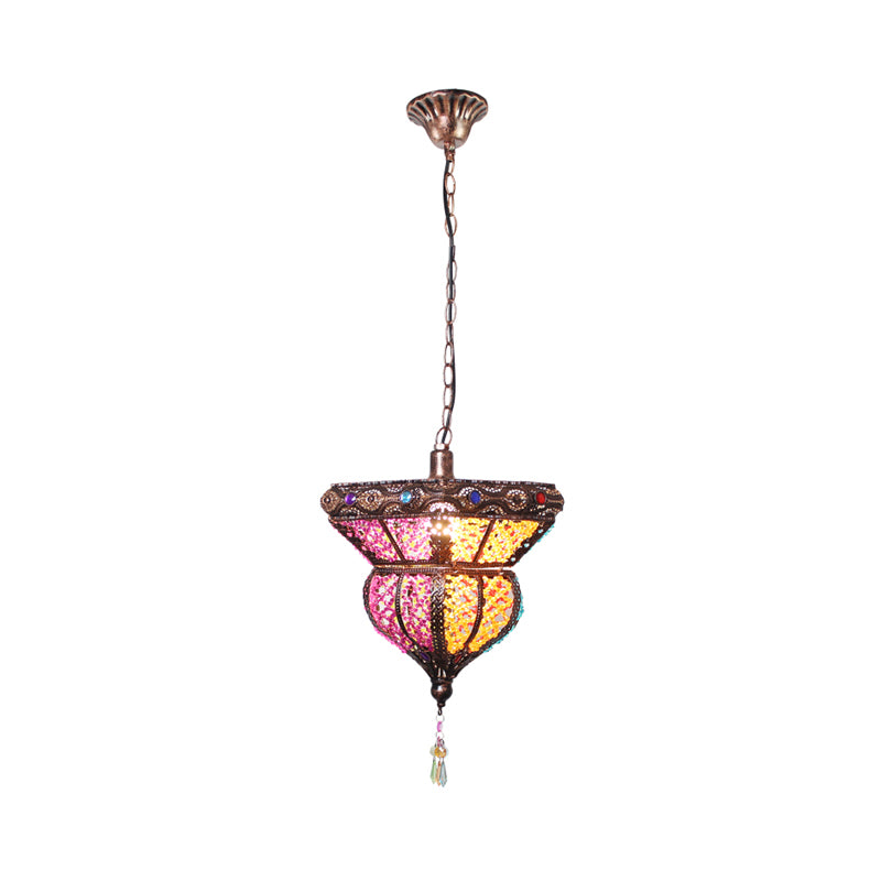 1-Head Metal Suspension Lamp Traditional Rust Urn Shaped Restaurant Pendant Ceiling Light