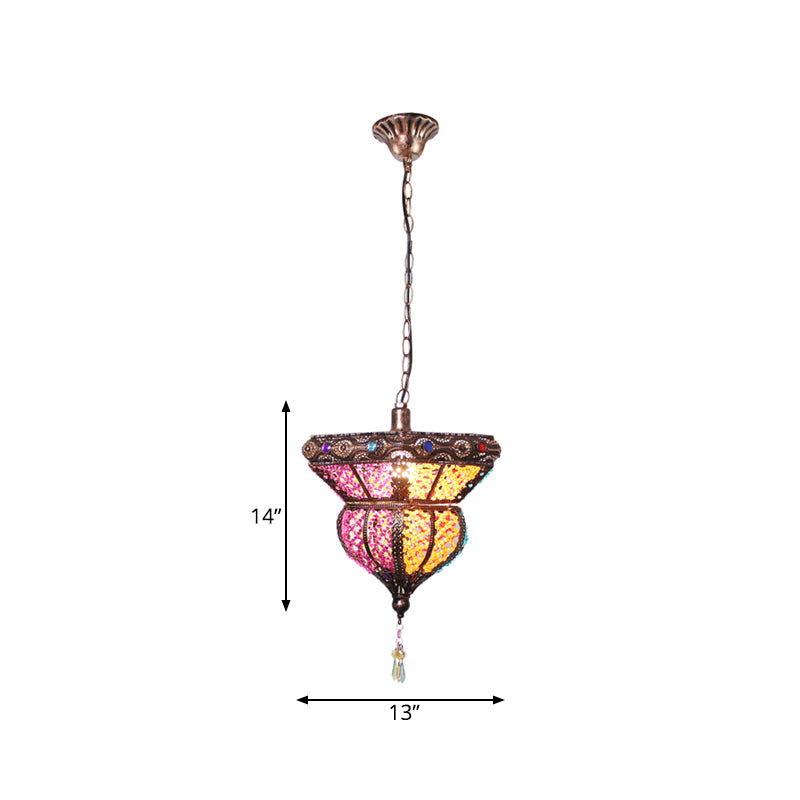 1-Head Metal Suspension Lamp Traditional Rust Urn Shaped Restaurant Pendant Ceiling Light