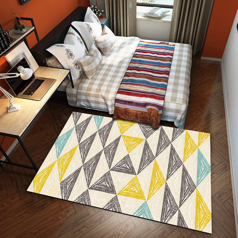 Stylish Area Rug Classic Geometric Print Polyester Rug Stain Resistant Indoor Rug for Home Decor