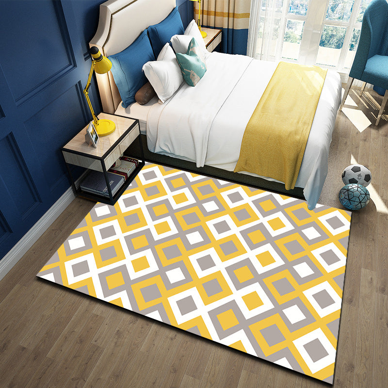 Stylish Area Rug Classic Geometric Print Polyester Rug Stain Resistant Indoor Rug for Home Decor