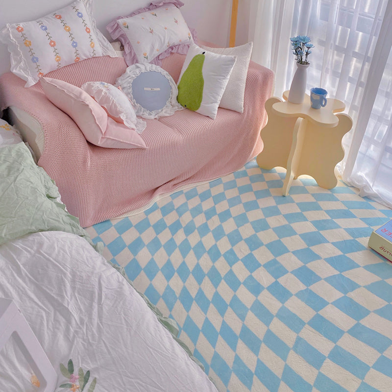 Green Plaid Pattern Rug Modern Polyester Area Rug Stain Resistant Area Carpet for Home Decor