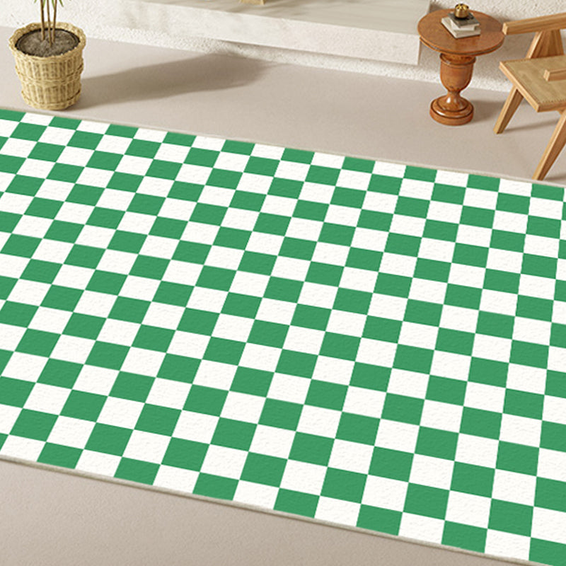 Green Plaid Pattern Rug Modern Polyester Area Rug Stain Resistant Area Carpet for Home Decor