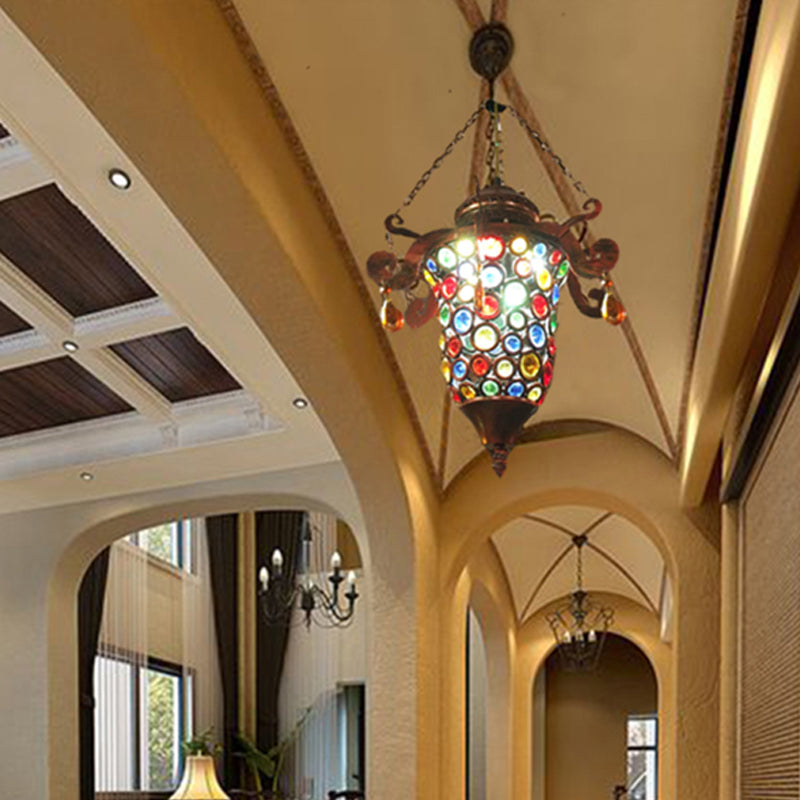 1 Bulbe Urne Pendant Lightture Vintage Copper Metal Hanging Lamp Kit pour le couloir