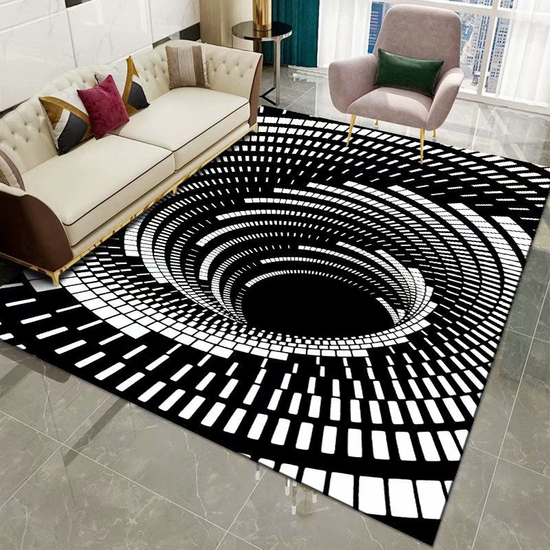 Black Modern Rug Polyester 3D Pattern Rug Non-Slip Backing Rug for Living Room