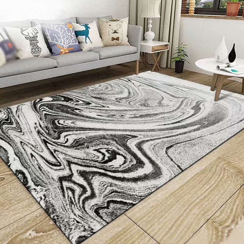 Black Modern Rug Polyester 3D Pattern Rug Non-Slip Backing Rug for Living Room