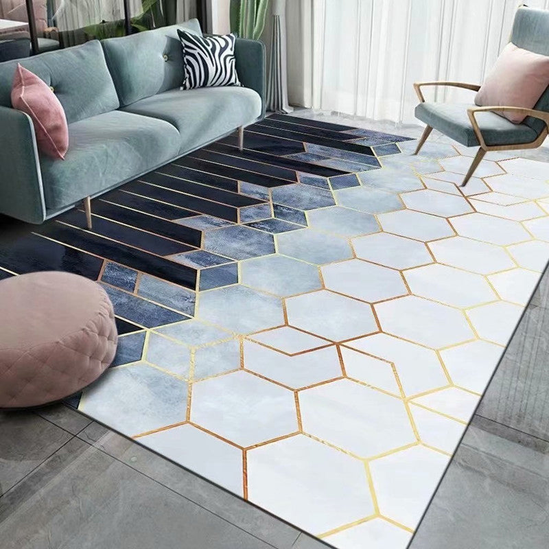 Black Modern Rug Polyester 3D Pattern Rug Non-Slip Backing Rug for Living Room