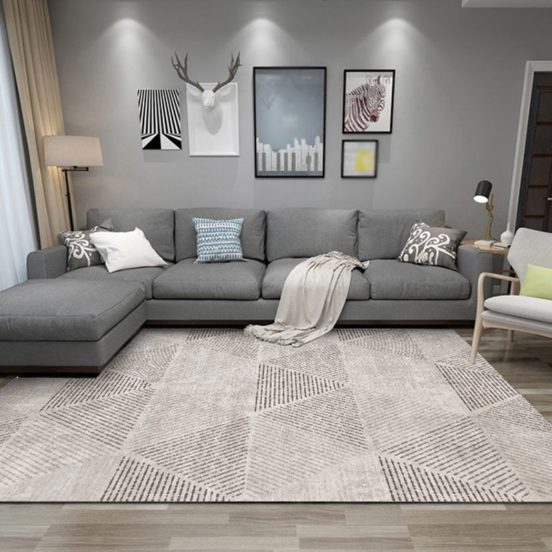 Geometric Khaki Rug Modern Patchwork Area Carpet Polyester Stain Resistant Carpet for Living Room