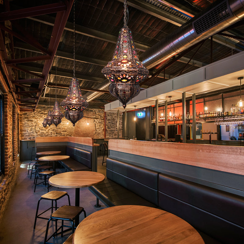 Red/Bronze 1 Light Pendant Lighting Traditional Metal Lantern Hanging Light Fixture for Restaurant