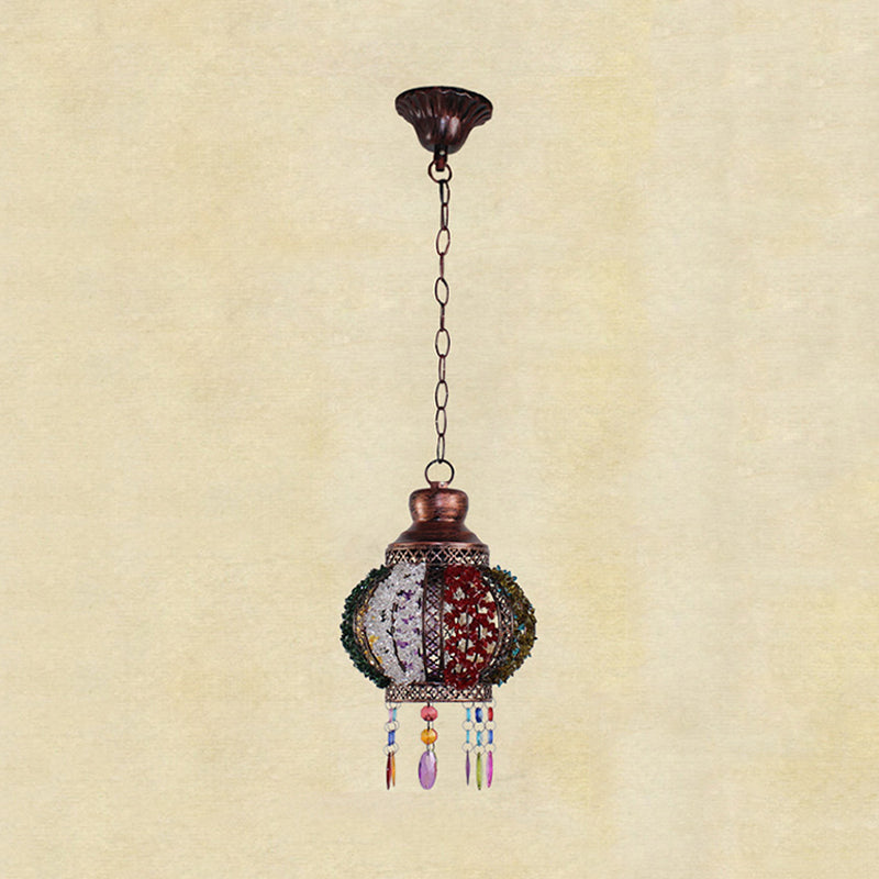 Metal Rust Hanging Pendant Sphere 1 Head Bohemian Ceiling Suspension Lamp for Bedroom