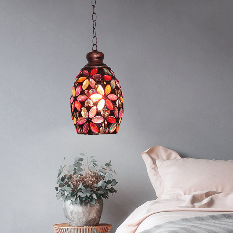 Decorative Dome Hanging Light Fixture 1 Bulb Metal Drop Pendant in Orange/Purple/Pink for Bedroom