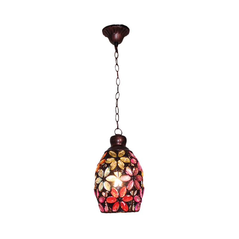 Decorative Dome Hanging Light Fixture 1 Bulb Metal Drop Pendant in Orange/Purple/Pink for Bedroom