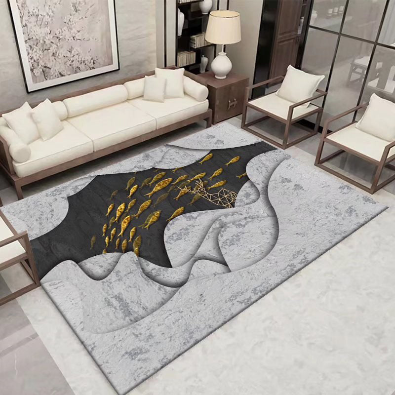 Donkergrijs modern tapijt polyester grafisch tapijt niet-slip achterste tapijt voor woonkamer