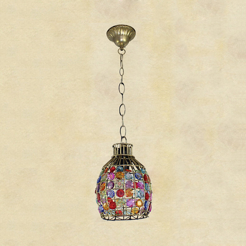 Decorative Dome Hanging Light Fixture 1 Bulb Metal Drop Pendant in Orange/Purple/Pink for Bedroom