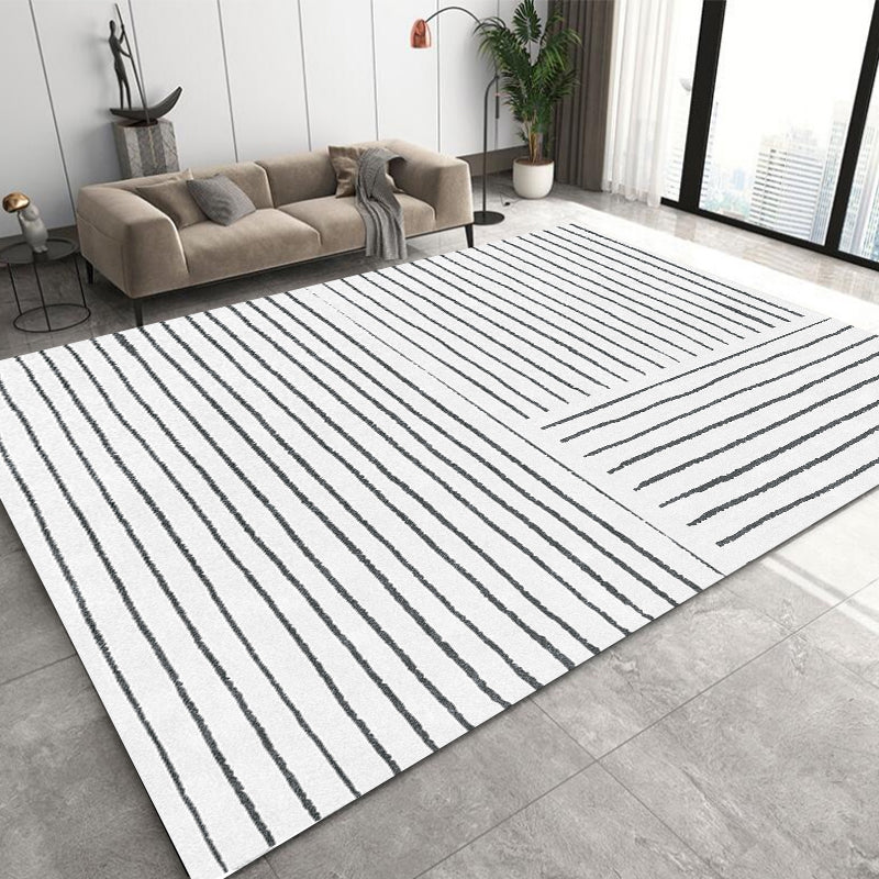 Grey Modern Area Carpet Geometric Pattern Polyester Area Rug Non-Slip Backing Rug for Living Room