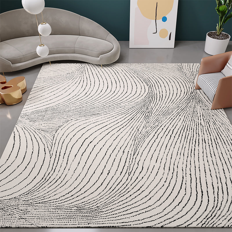 Grey Living Room Area Carpet Stripe Pattern Polyester Area Rug Modern Stain Resistant Rug