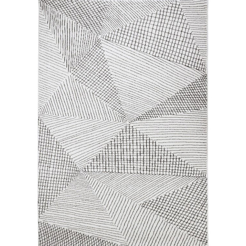 Grey Living Room Area Carpet Stripe Pattern Polyester Area Rug Modern Stain Resistant Rug