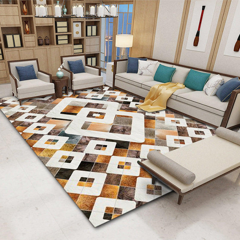 Brown Circle Rug Polyester Modern Area Rug Non-Slip Backing Rug for Living Room