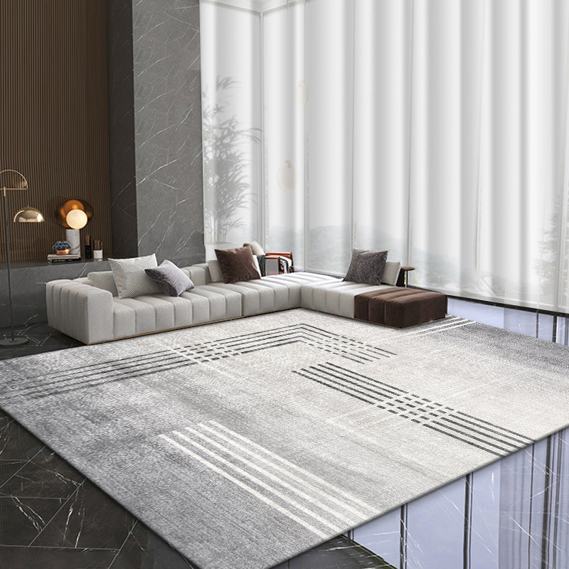 Fancy Living Room Carpet Grey Geometric Pattern Area Rug Polyester Non-Slip Backing Rug