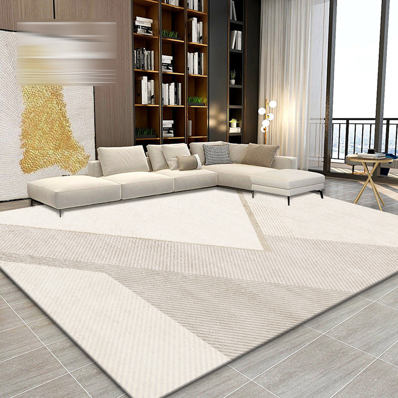 Fancy Living Room Carpet Grey Geometric Pattern Area Rug Polyester Non-Slip Backing Rug