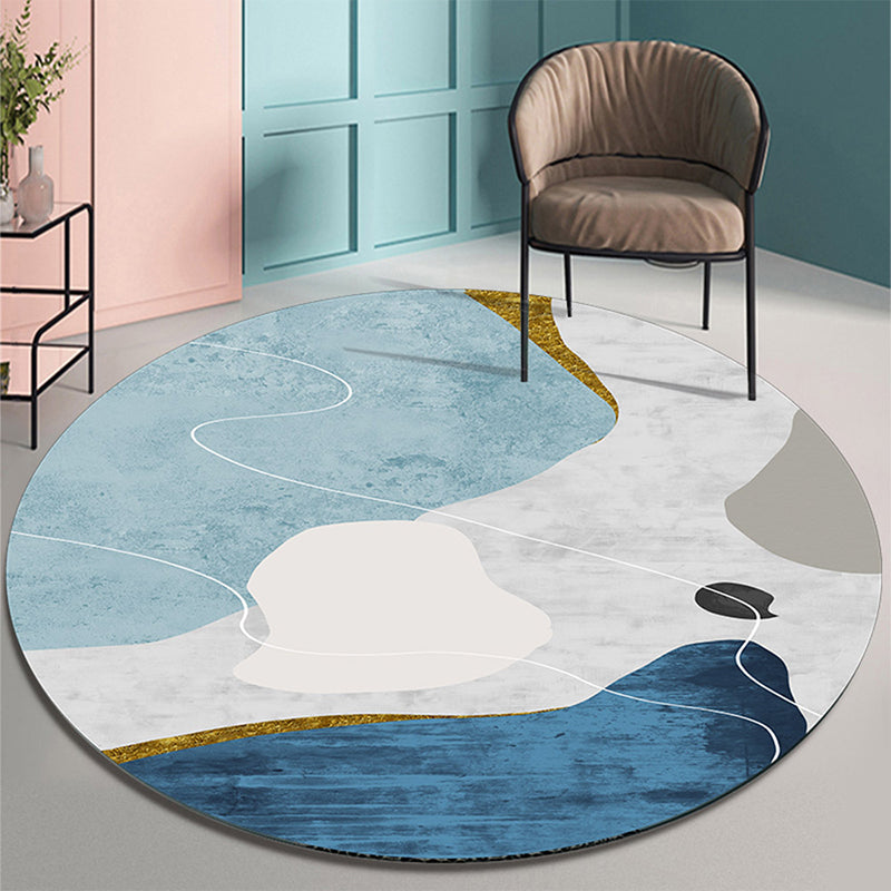 Round Modern Carpet Fancy Abstract Pattern Indoor Rug Polyester Non-Slip Area Rug for Living Room