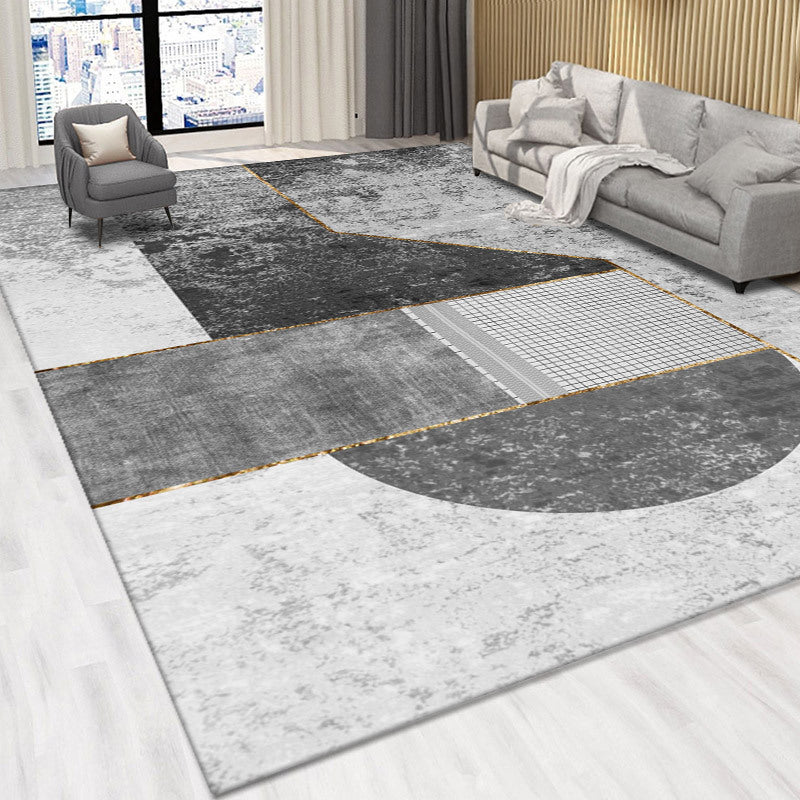 Dark Gray Modern Rug Polyester Circle Rug Non-Slip Backing Rug for Home Decoration
