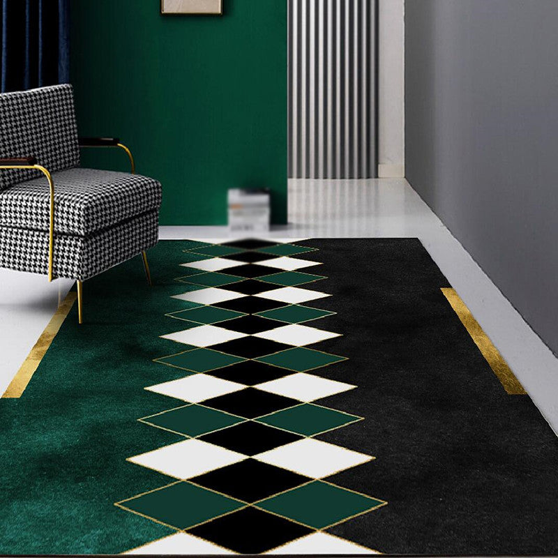 Alfombra de lujo verde oscuro alfombra gráfica de poliéster rugf sin deslizamiento para sala de estar para sala de estar