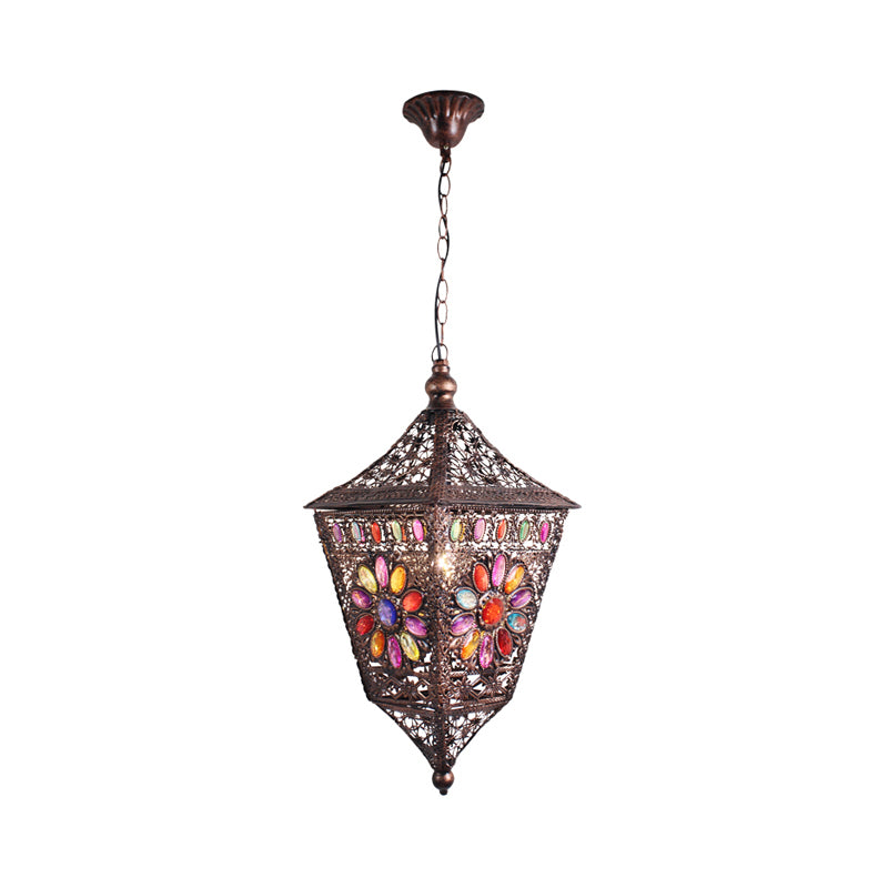 Rust Lantern Hanging Lamp Kit Traditional Metal 1 Head Restaurant Suspension Lighting